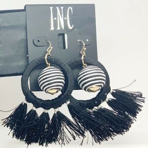 INC Black & White Balls Tassel Hoop Hook Earrings